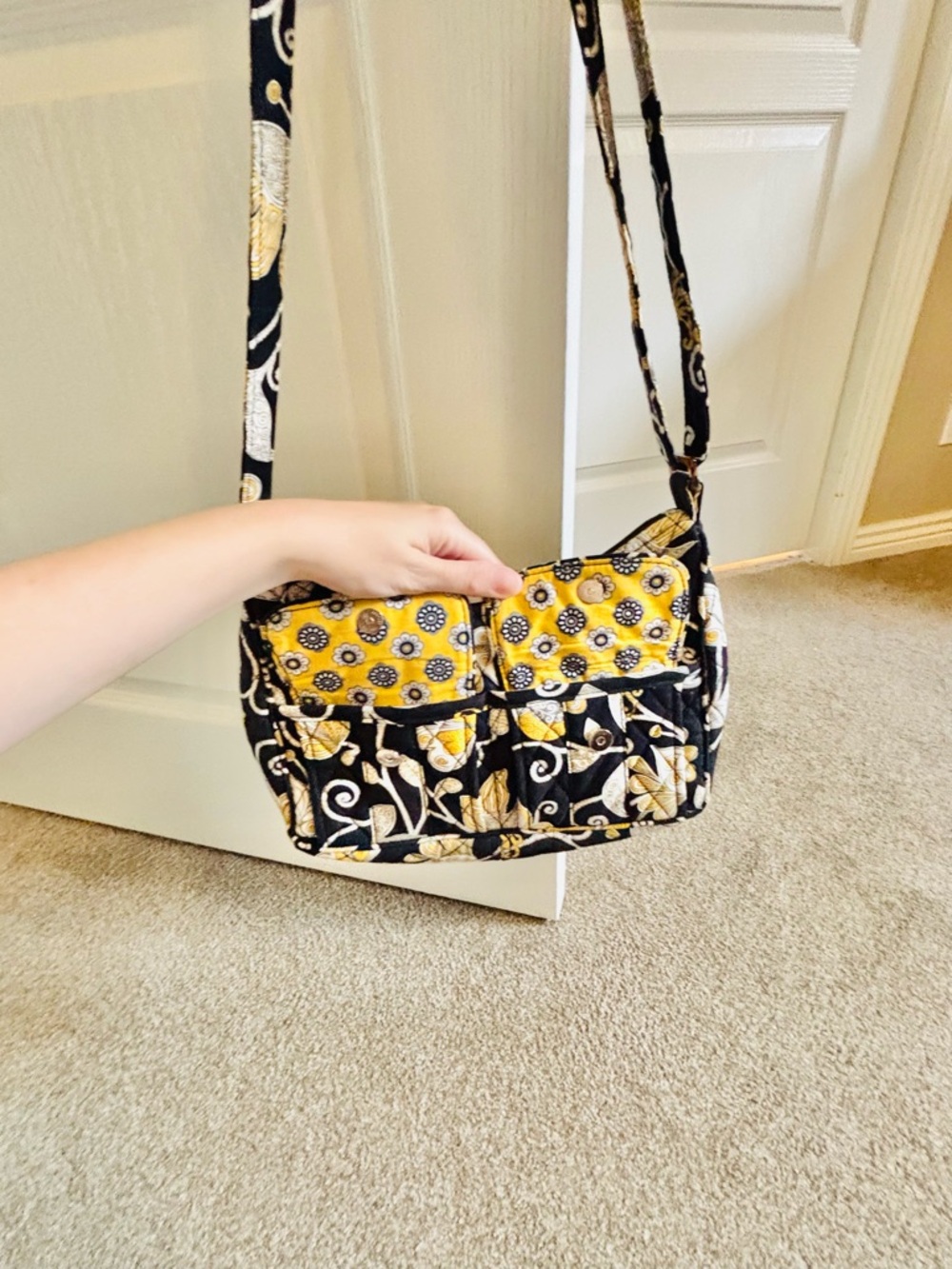 Vera Bradley Yellow Bird Quilted Floral Crossbody Bag - Black and Yellow - Picture 5 of 8